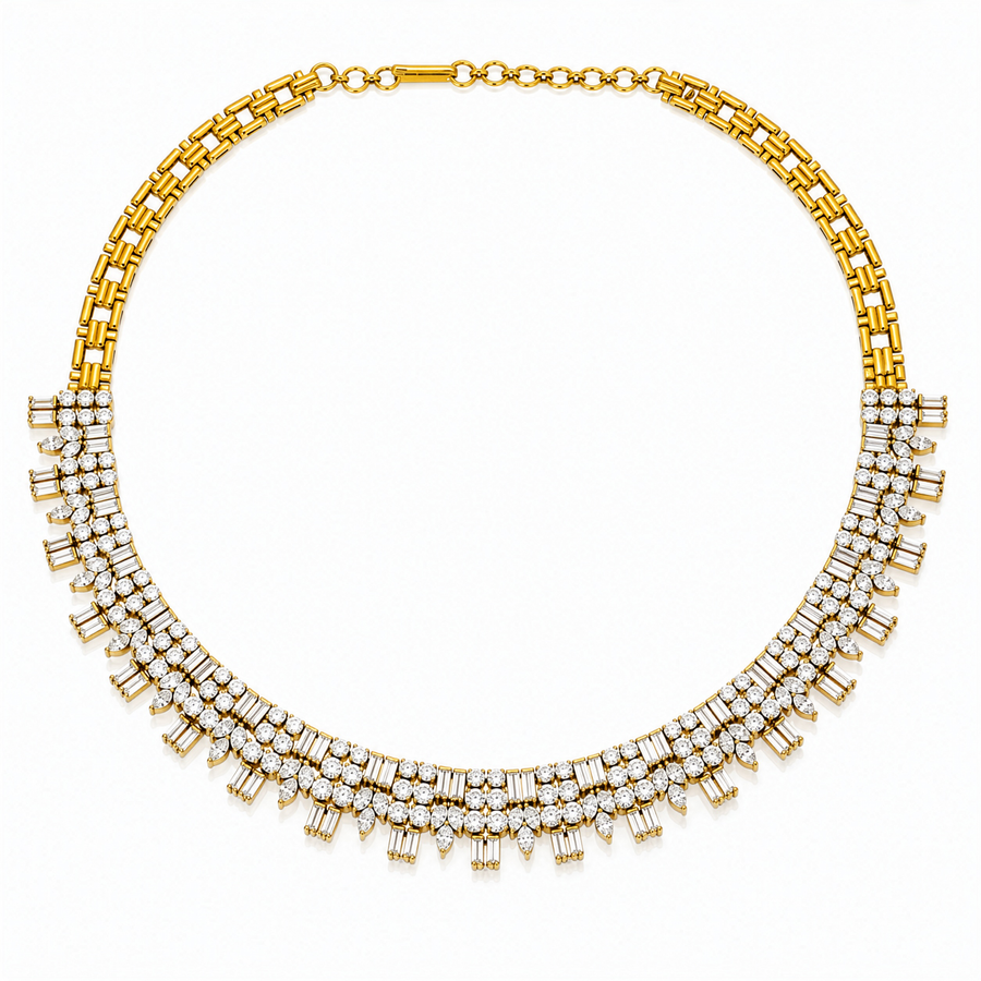 18K Yellow Gold Diamond Multi-Cut Fringe Bib Necklace 23 CTW VS1-2