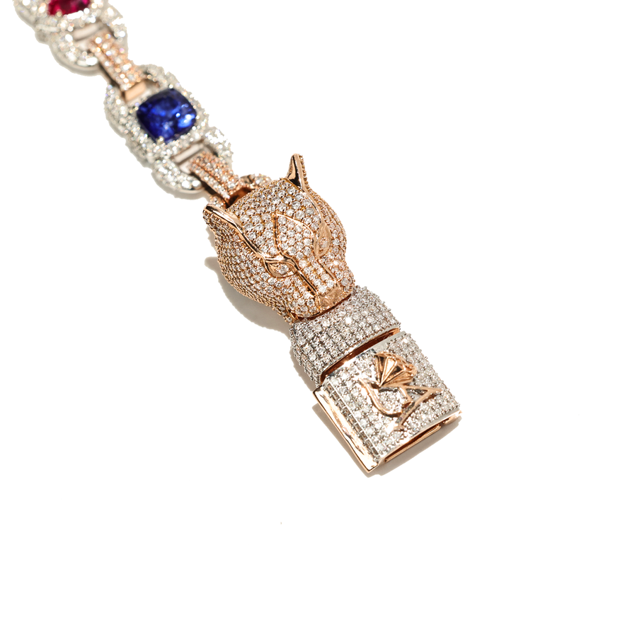 White 10k Two Tone Gold Color Stone Panthere Bracelet 15.44 Ctw