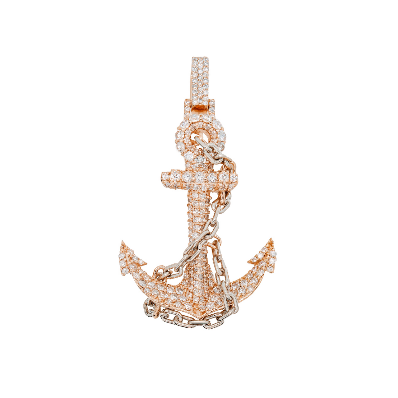 14k Rose Gold Diamond Anchor Pendant 2.11 ctw