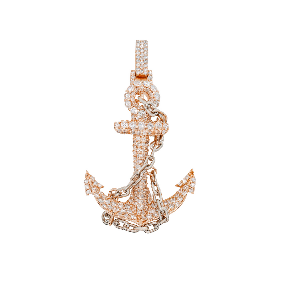 14k Rose Gold Diamond Anchor Pendant 2.11 ctw