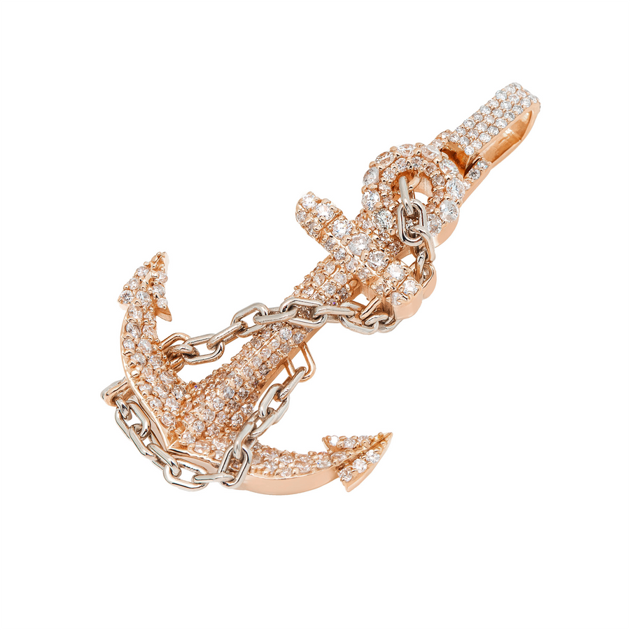 14k Rose Gold Diamond Anchor Pendant 2.11 ctw