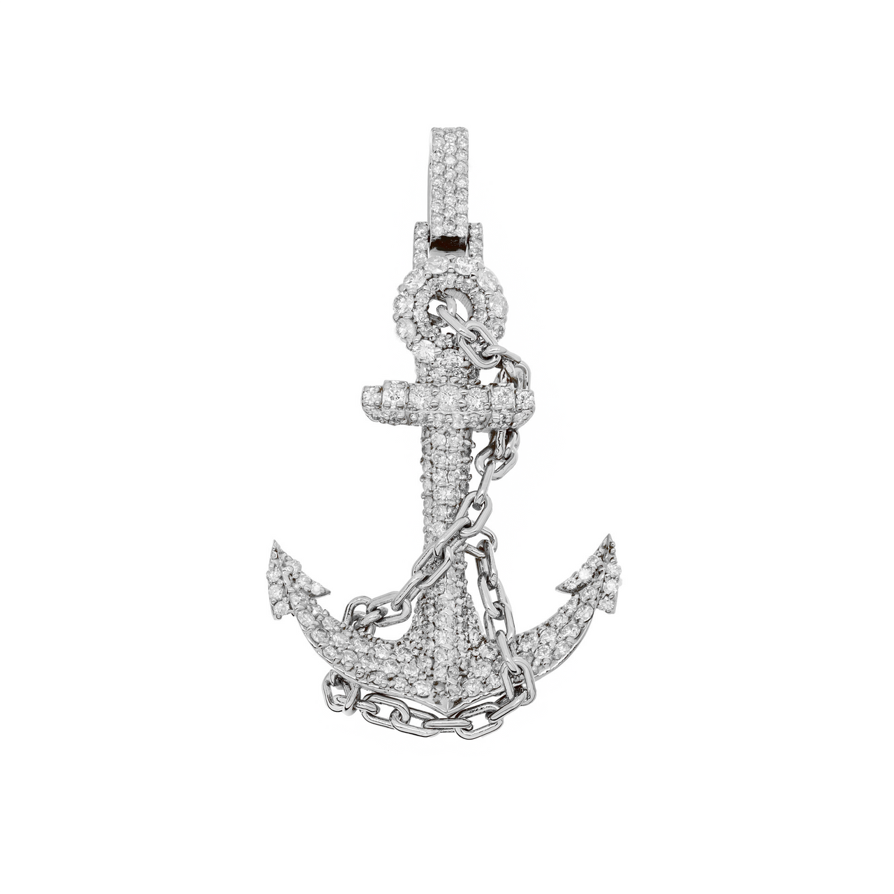 14k White Gold Diamond Anchor Pendant 2.11 ctw