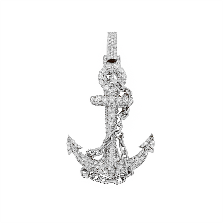 14k White Gold Diamond Anchor Pendant 2.11 ctw