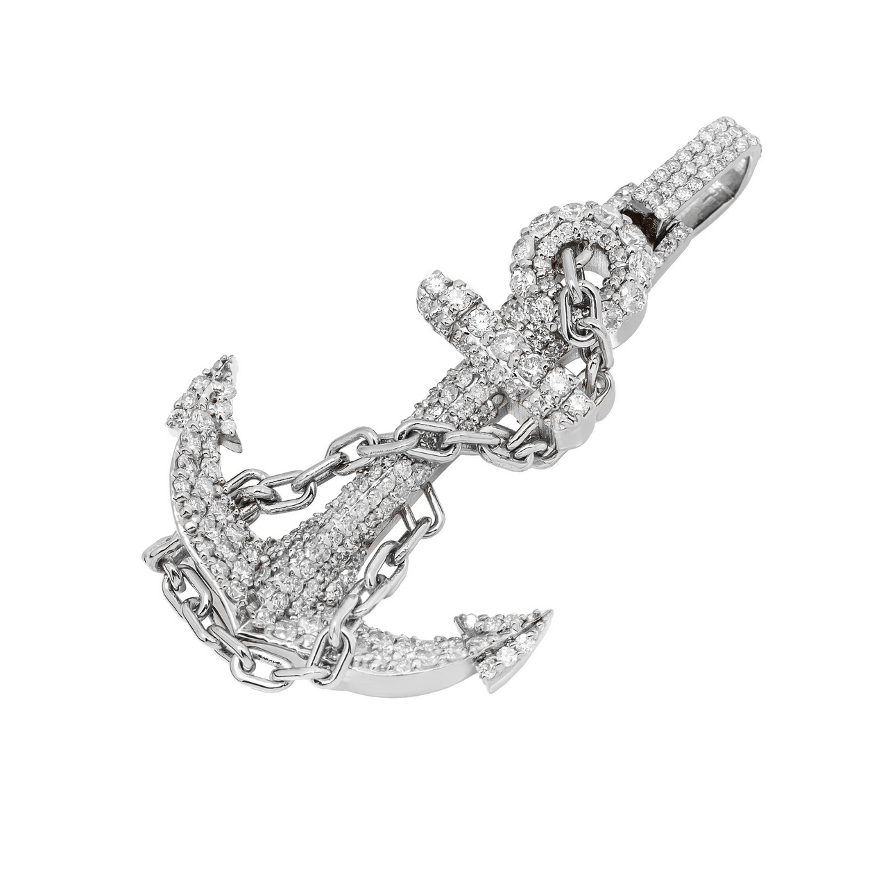 14k White Gold Diamond Anchor Pendant 2.11 ctw