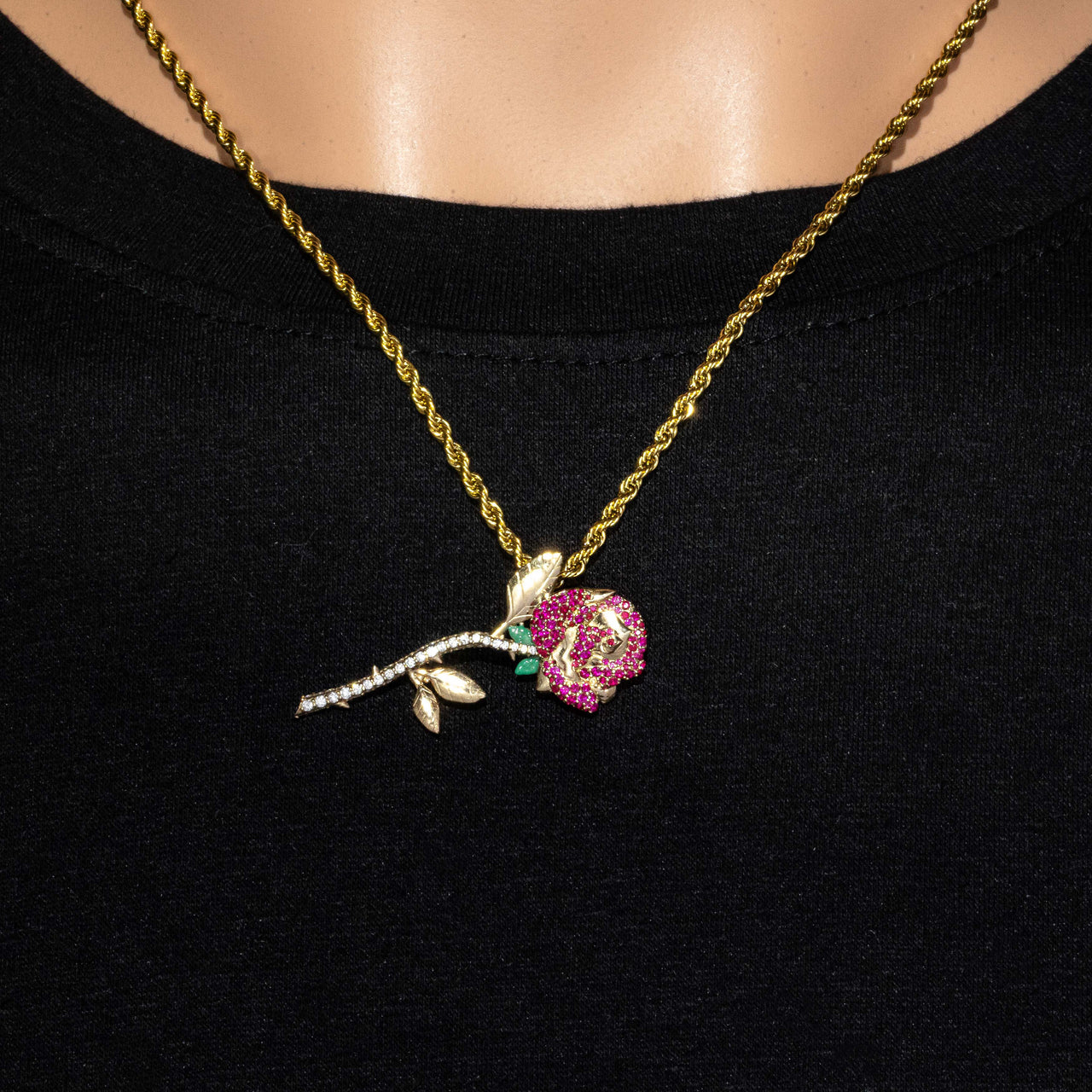 14k Yellow Gold Diamond Rose Pendant 1.27 Ctw