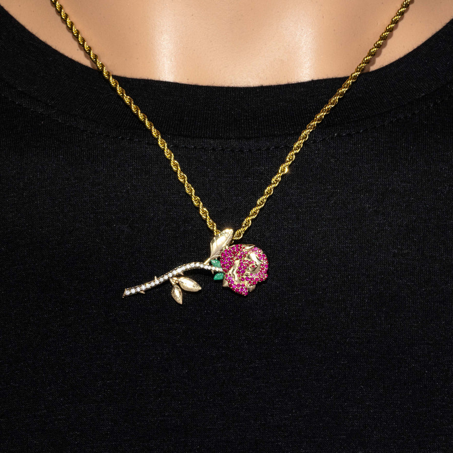 14k Yellow Gold Diamond Rose Pendant 1.27 Ctw