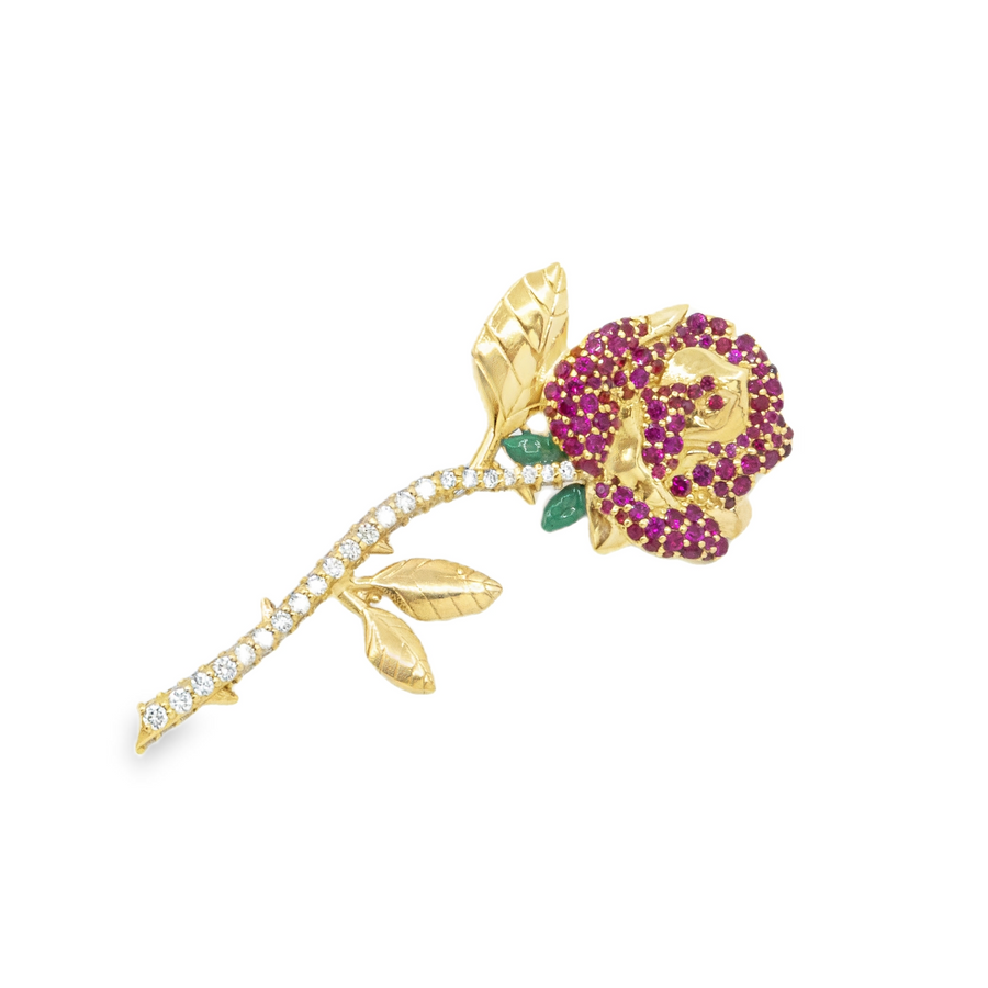 14k Yellow Gold Diamond Rose Pendant 1.27 Ctw