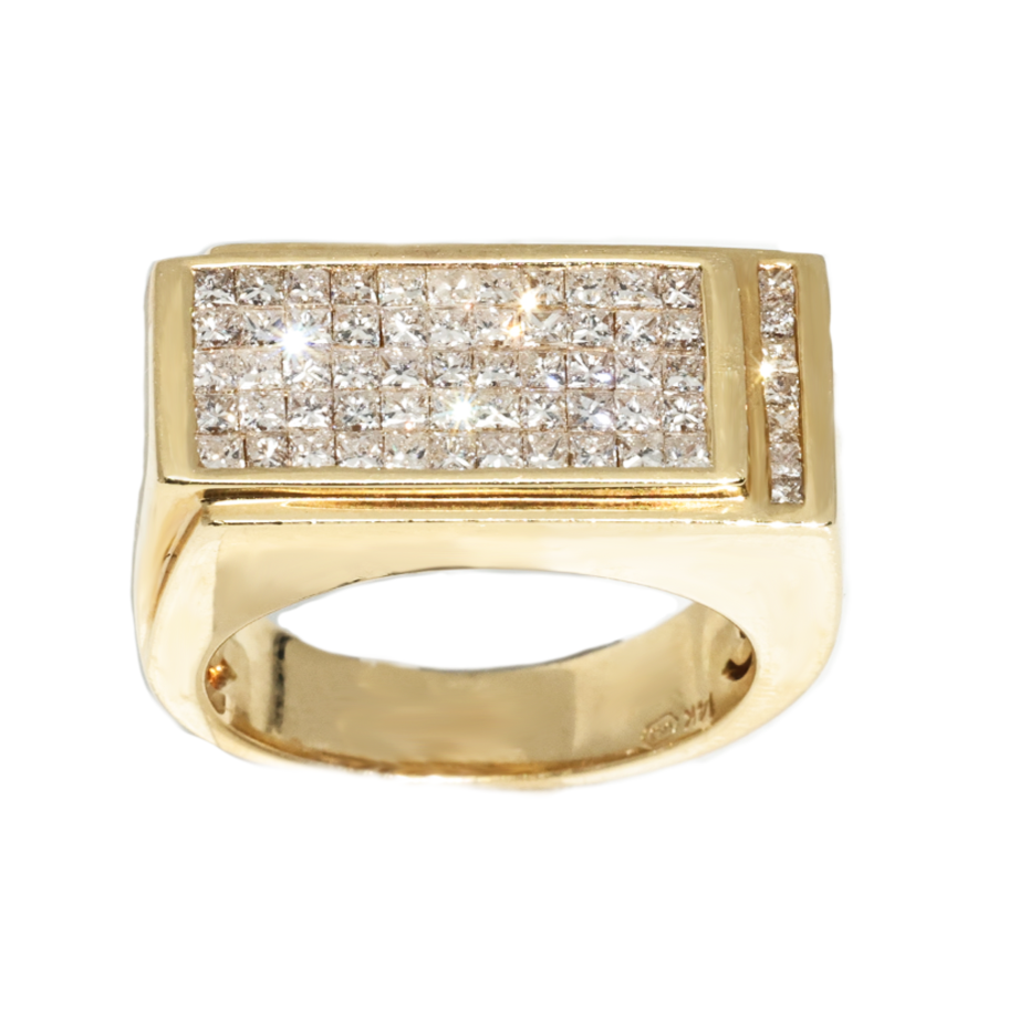 White Gold / 4 14K Princess Cut Yellow Gold Mens Diamond Pinky Ring 2.30 Ctw