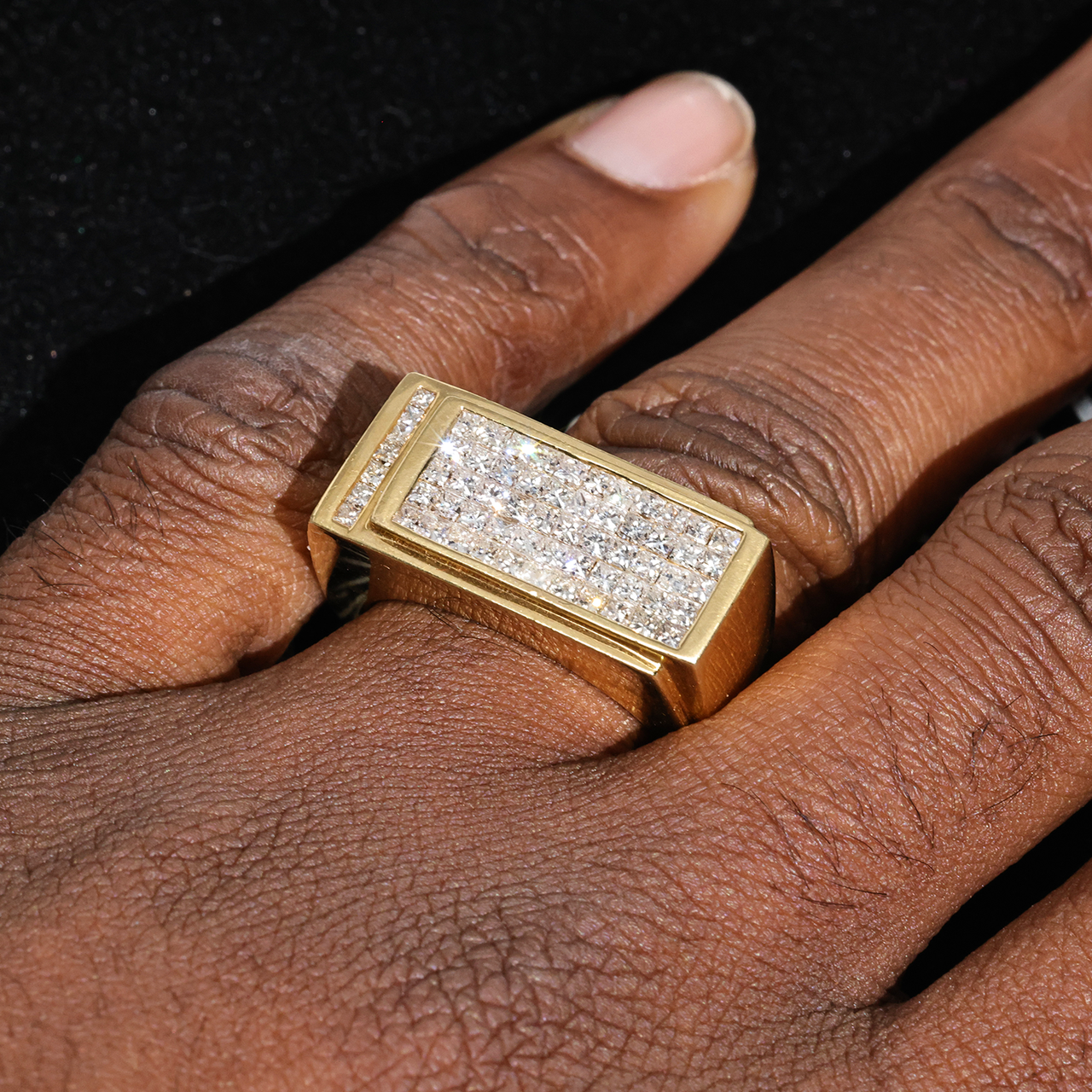 14K Princess Cut Yellow Gold Mens Diamond Pinky Ring Ctw