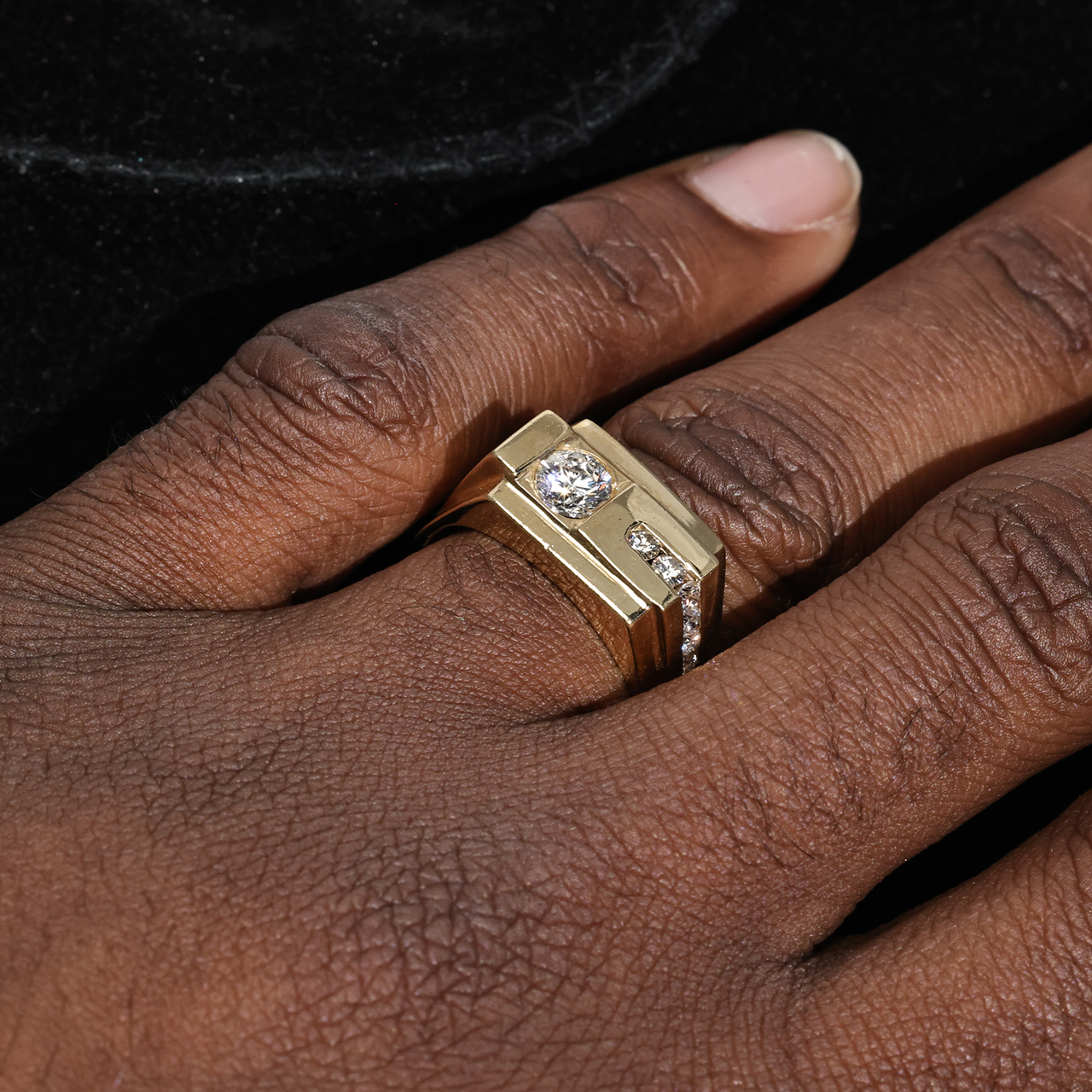 14K Solitare Yellow Gold Mens Diamond Pinky Ring .77 CTW White Gold / 8