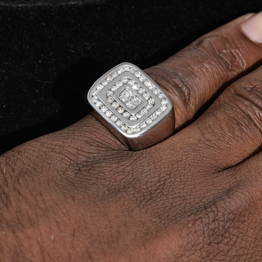 White Gold / 4 14K Square White Gold Mens Diamond Pinky Ring 1.25 Ctw