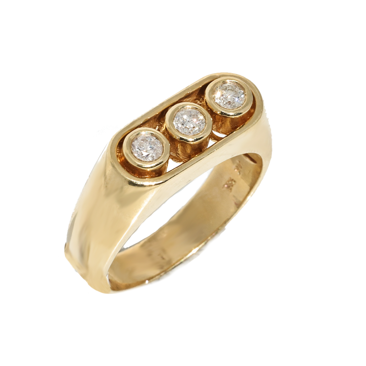 Yellow Gold / 4 14K Three Diamond Yellow Gold Mens Diamond Pinky Ring 0.49 Ctw