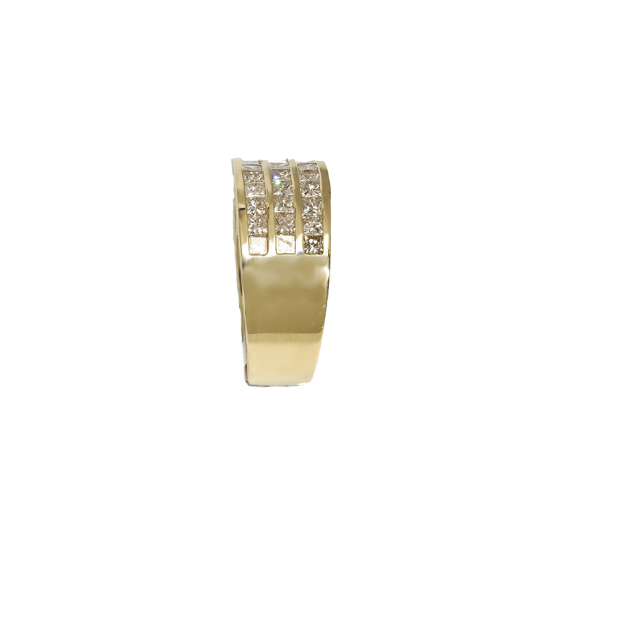 Yellow Gold / 4 14K Three Row Princess Cut Yellow Gold Mens Diamond Pinky Ring 1.55 Ctw
