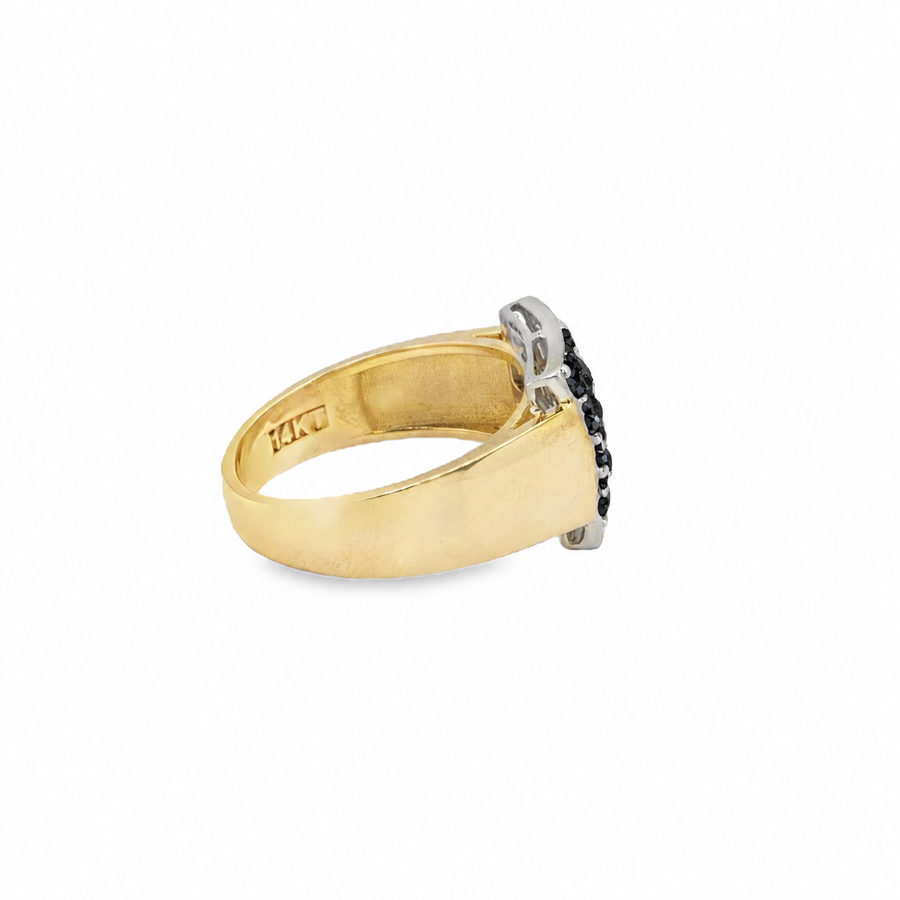 14K Two Tone Gold Square Black Diamond Ring 1.40 Ctw