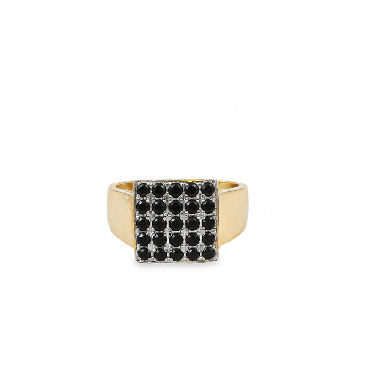 14K Two Tone Gold Square Black Diamond Ring 1.40 Ctw