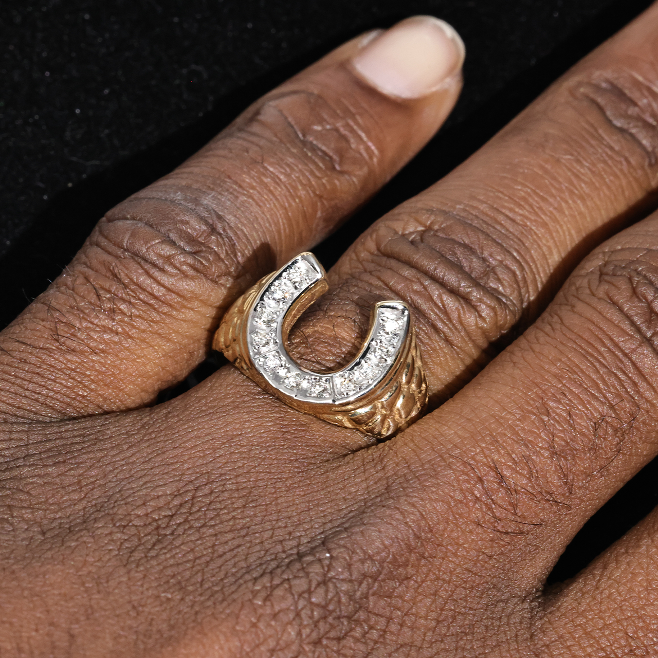 8 / White 14K Yellow Gold Horse Shoe Ring 0.54 Ctw