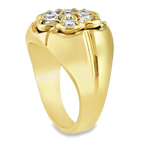 14K Yellow Solid Gold Mens Diamond Cluster Ring 1.25 Ctw
