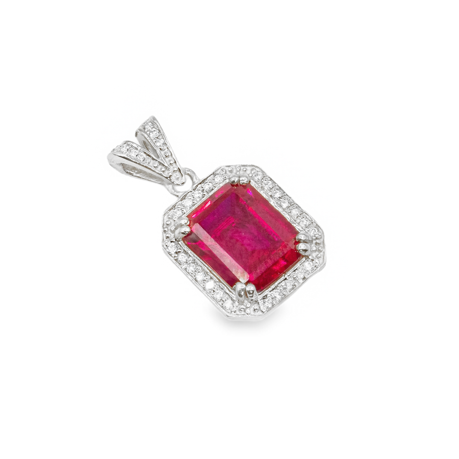 14k White Gold Diamond Ruby Pendant 3.45 Ctw