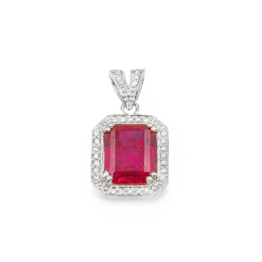 14k White Gold Diamond Ruby Pendant 3.45 Ctw