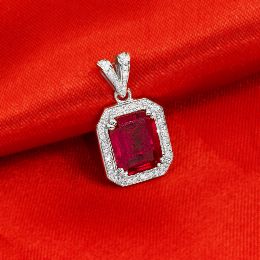 14k White Gold Diamond Ruby Pendant 3.45 Ctw