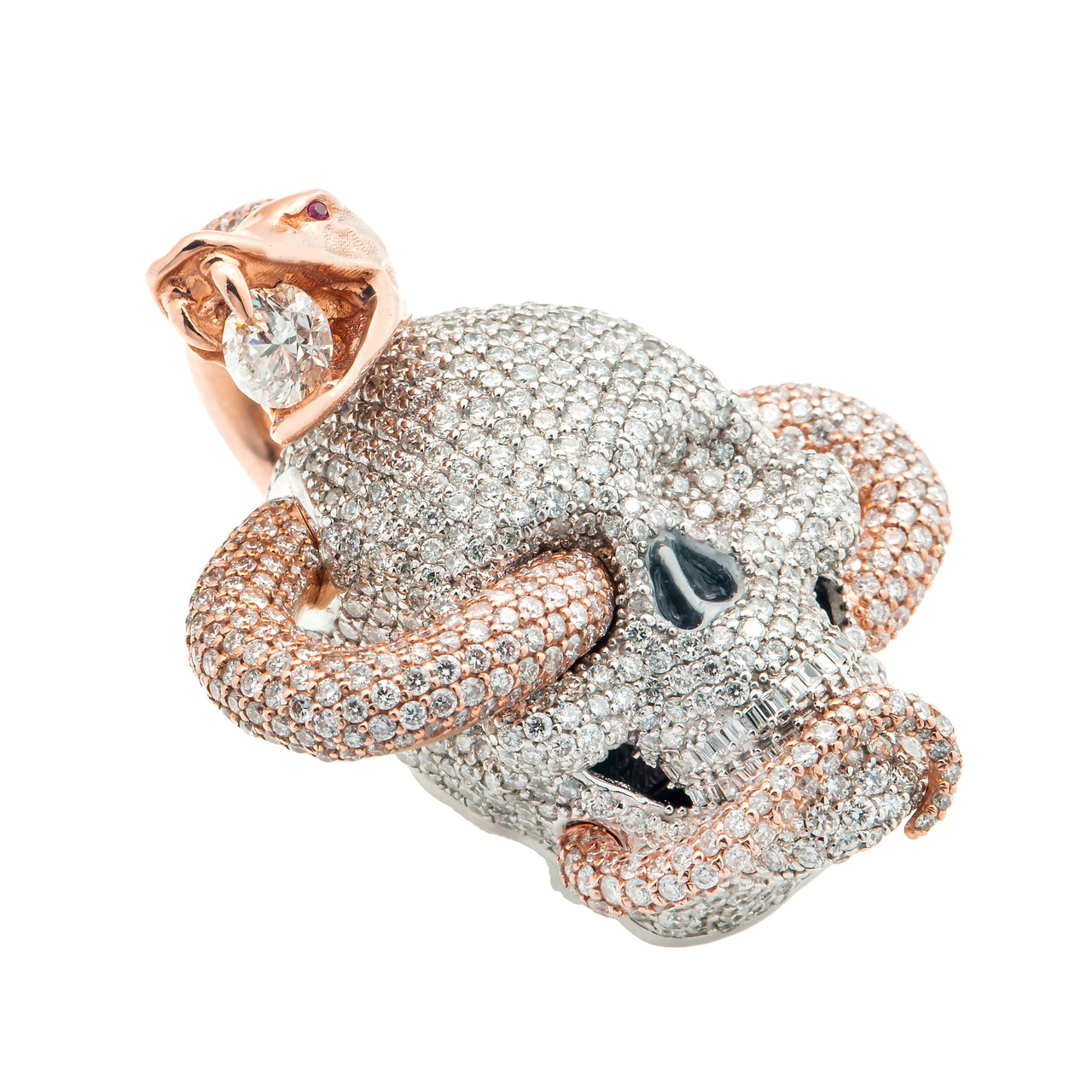 14k Two-Tone Skull and Snake Pendant  4.20 ctw