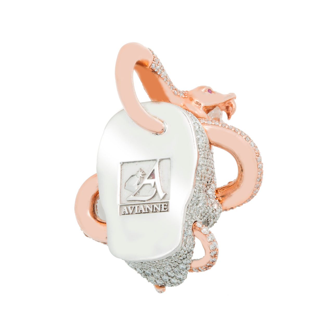 14k Two-Tone Skull and Snake Pendant  4.20 ctw