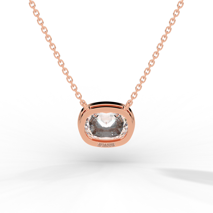 Elongated Cushion Cut Diamond Solitaire Pendant Necklace