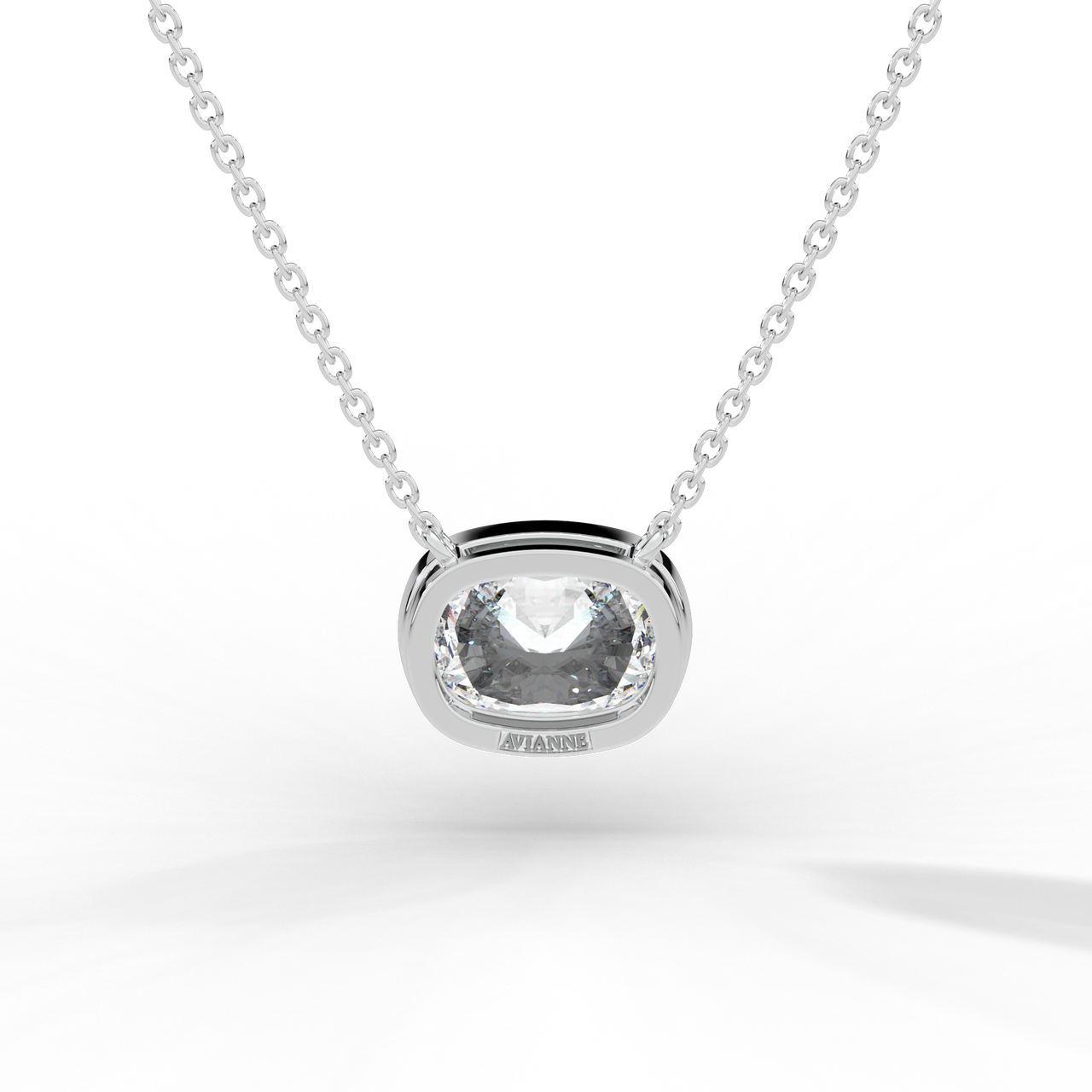Elongated Cushion Cut Diamond Solitaire Pendant Necklace