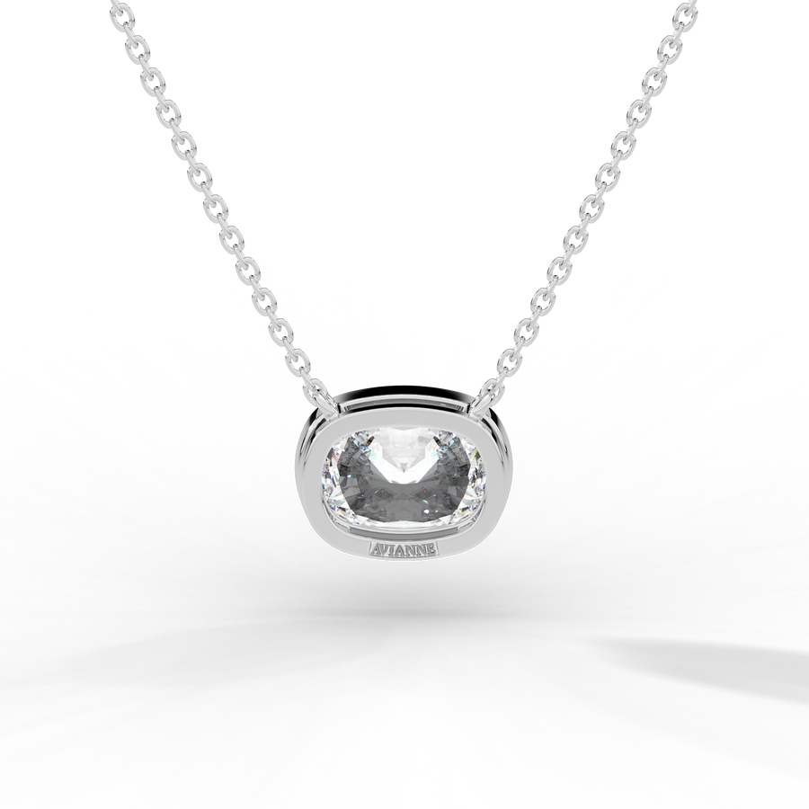 Elongated Cushion Cut Diamond Solitaire Pendant Necklace
