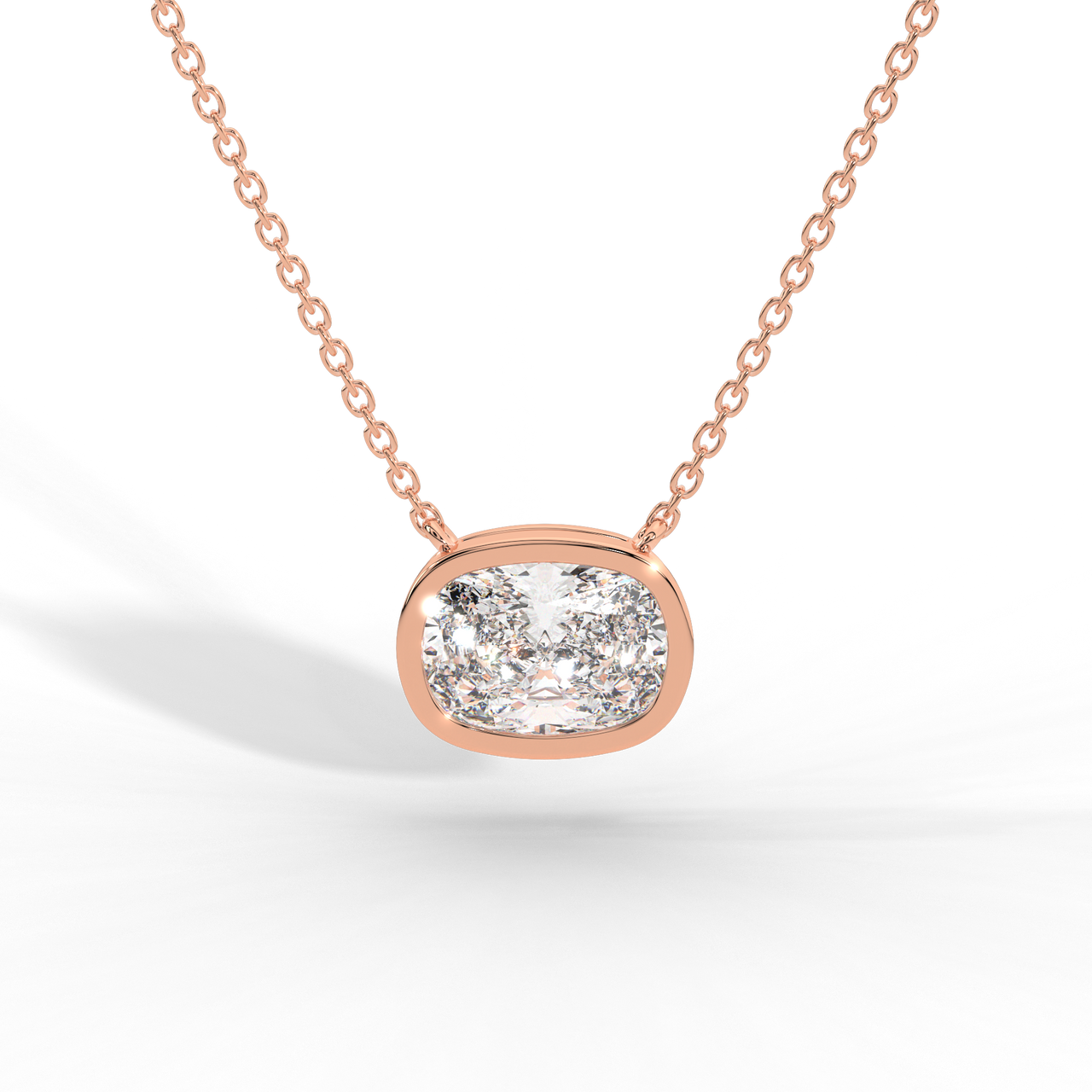 Elongated Cushion Cut Diamond Solitaire Pendant Necklace