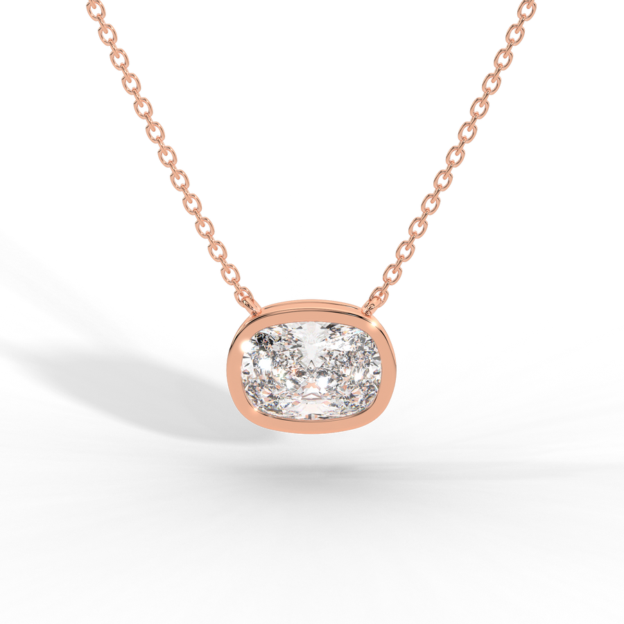 Elongated Cushion Cut Diamond Solitaire Pendant Necklace