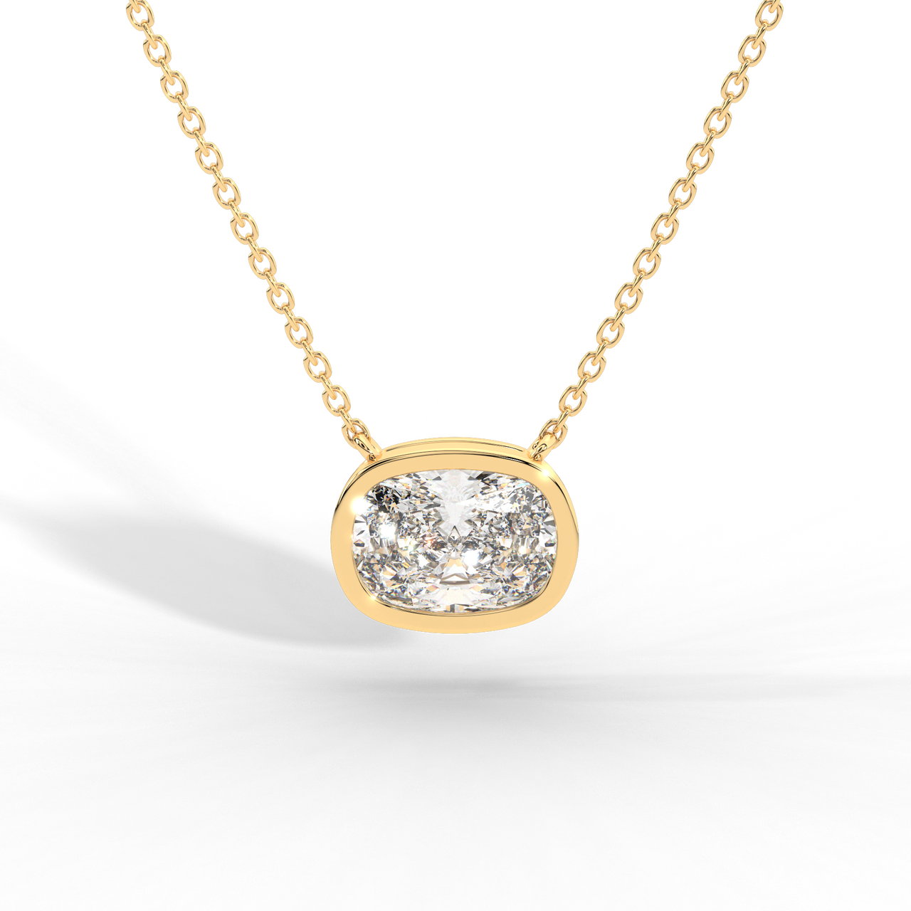 Elongated Cushion Cut Diamond Solitaire Pendant Necklace