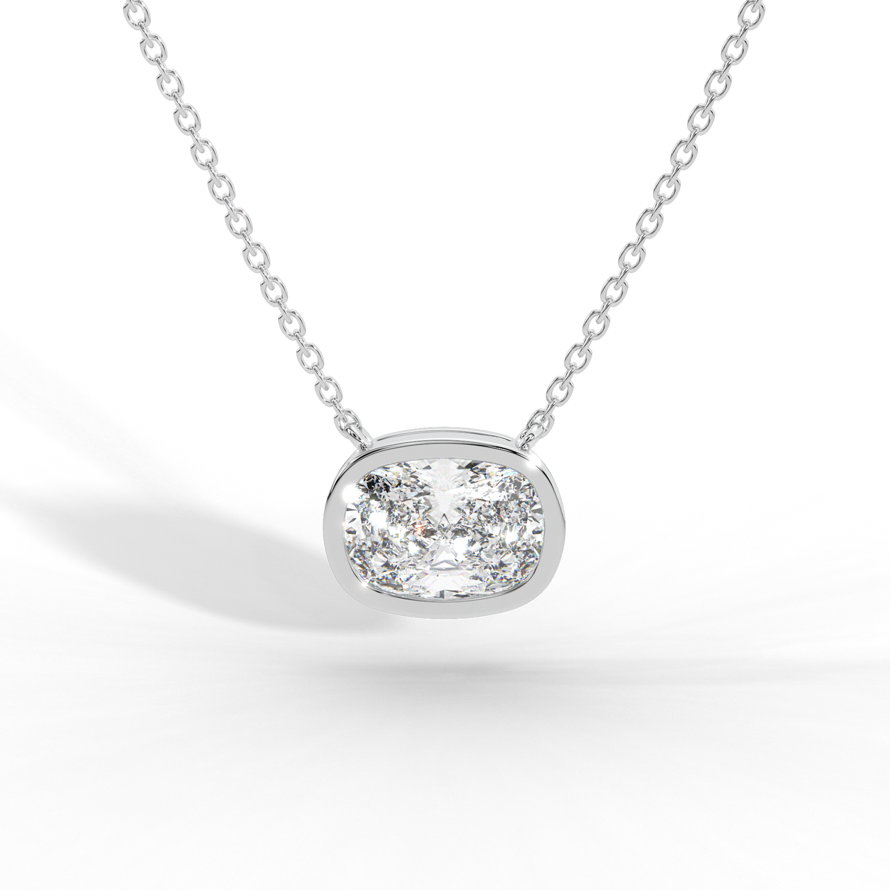 Elongated Cushion Cut Diamond Solitaire Pendant Necklace