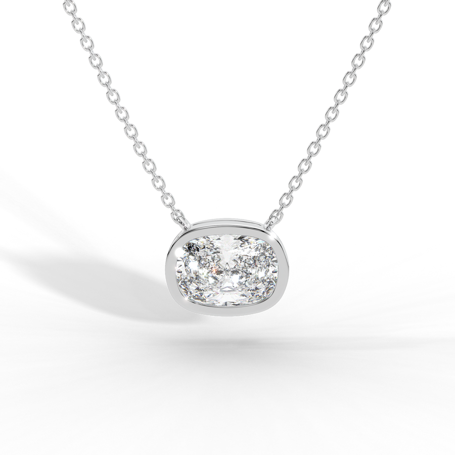 Elongated Cushion Cut Diamond Solitaire Pendant Necklace