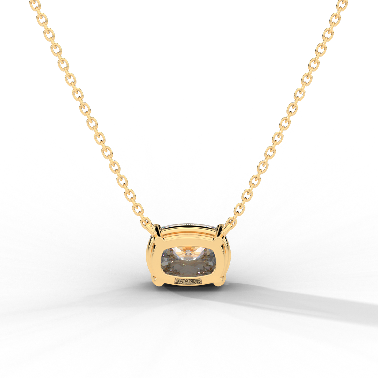 Elongated Cushion Cut Diamond Solitaire Pendant Necklace