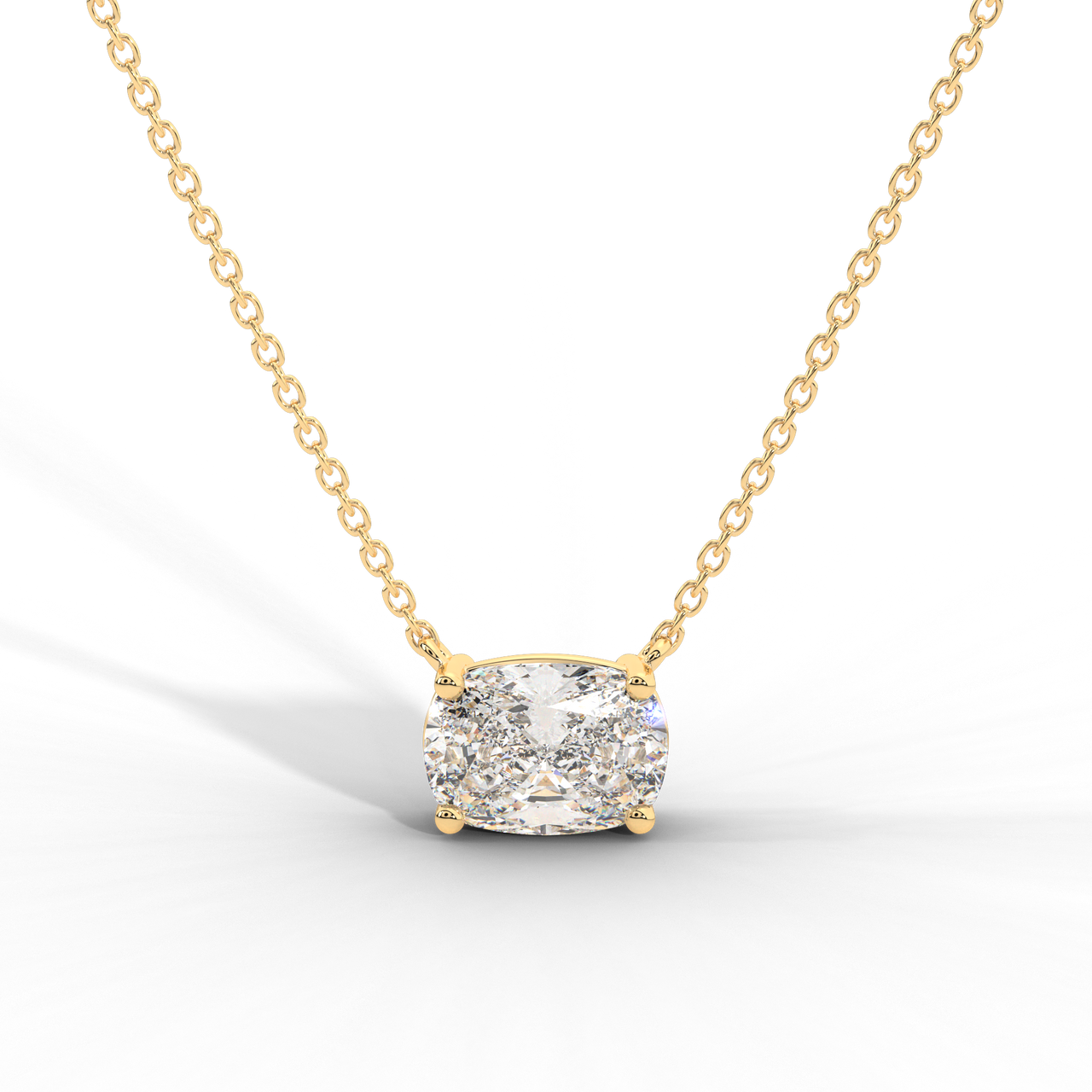 Elongated Cushion Cut Diamond Solitaire Pendant Necklace