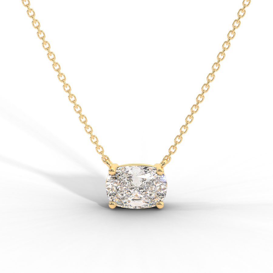Elongated Cushion Cut Diamond Solitaire Pendant Necklace