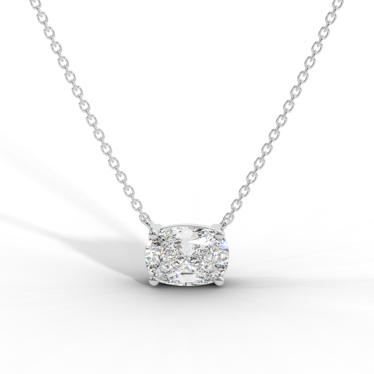 Elongated Cushion Cut Diamond Solitaire Pendant Necklace