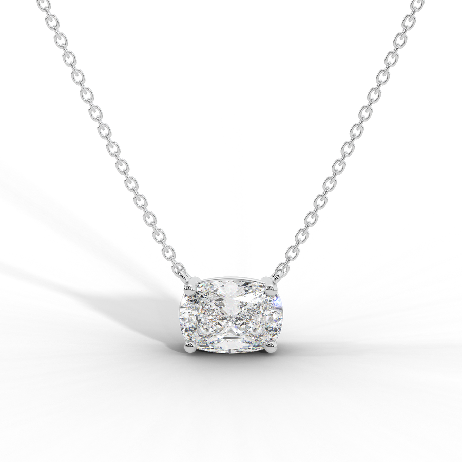 Elongated Cushion Cut Diamond Solitaire Pendant Necklace