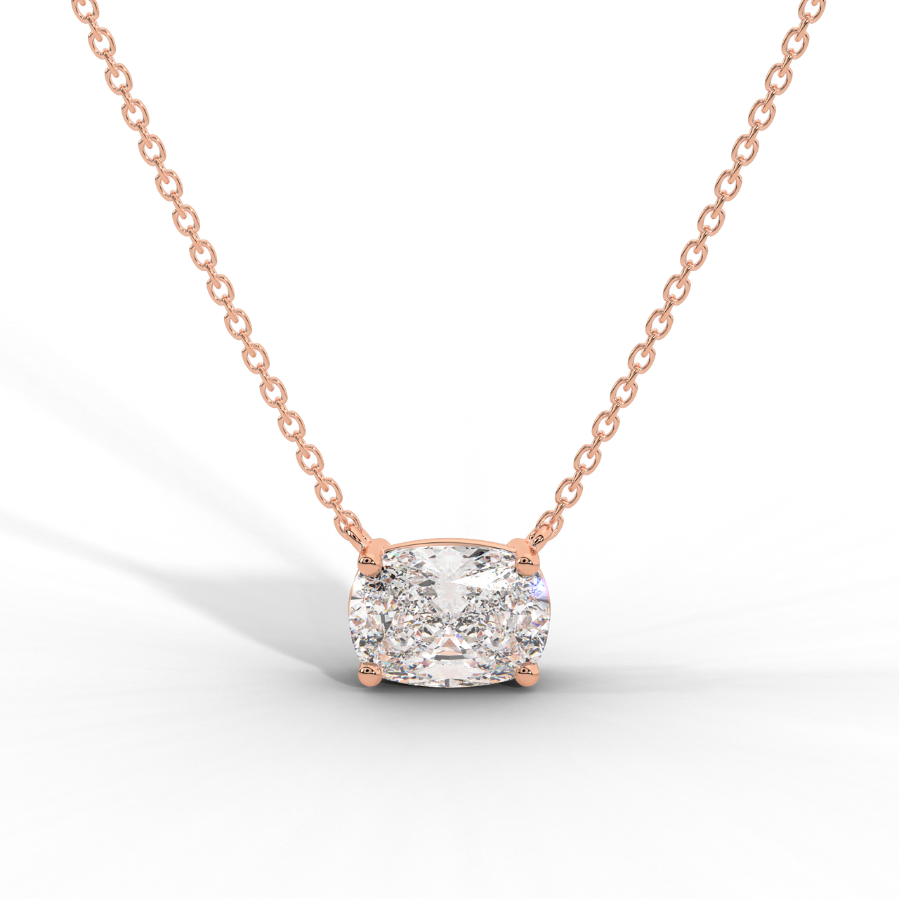 Elongated Cushion Cut Diamond Solitaire Pendant Necklace