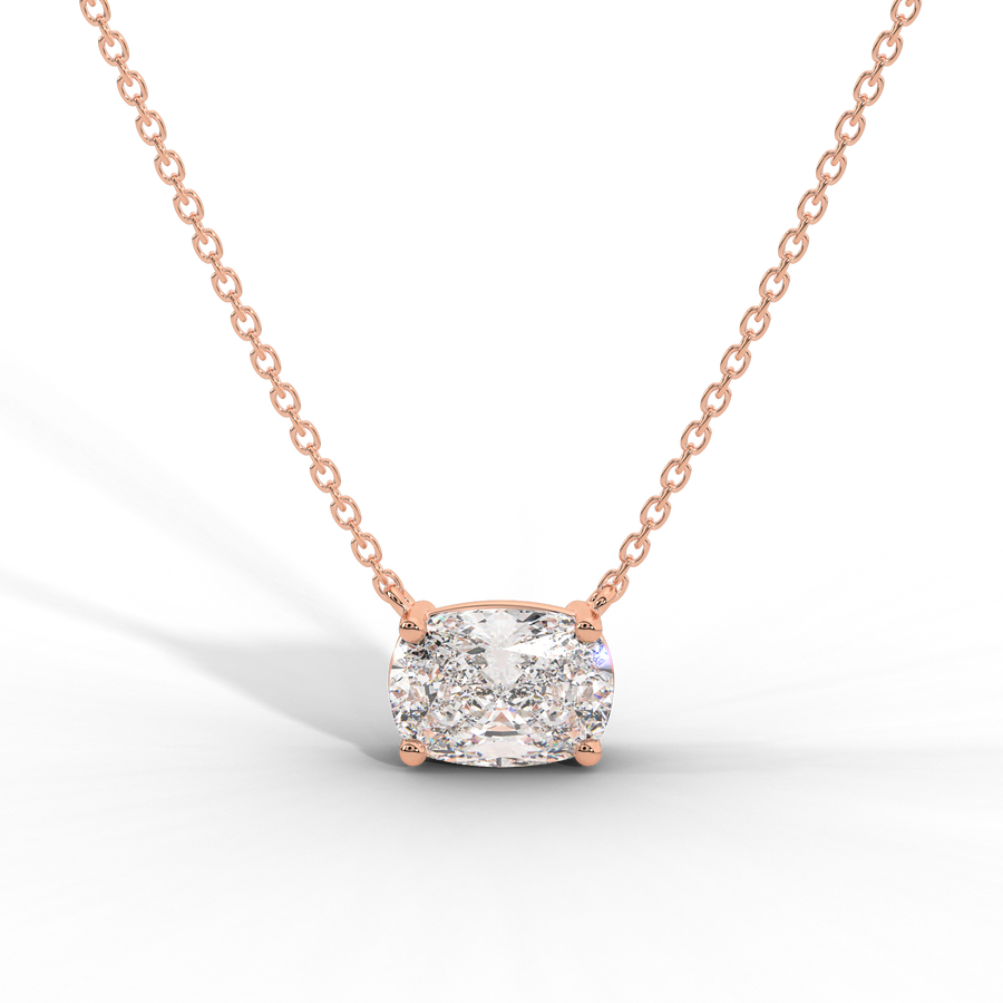 Elongated Cushion Cut Diamond Solitaire Pendant Necklace