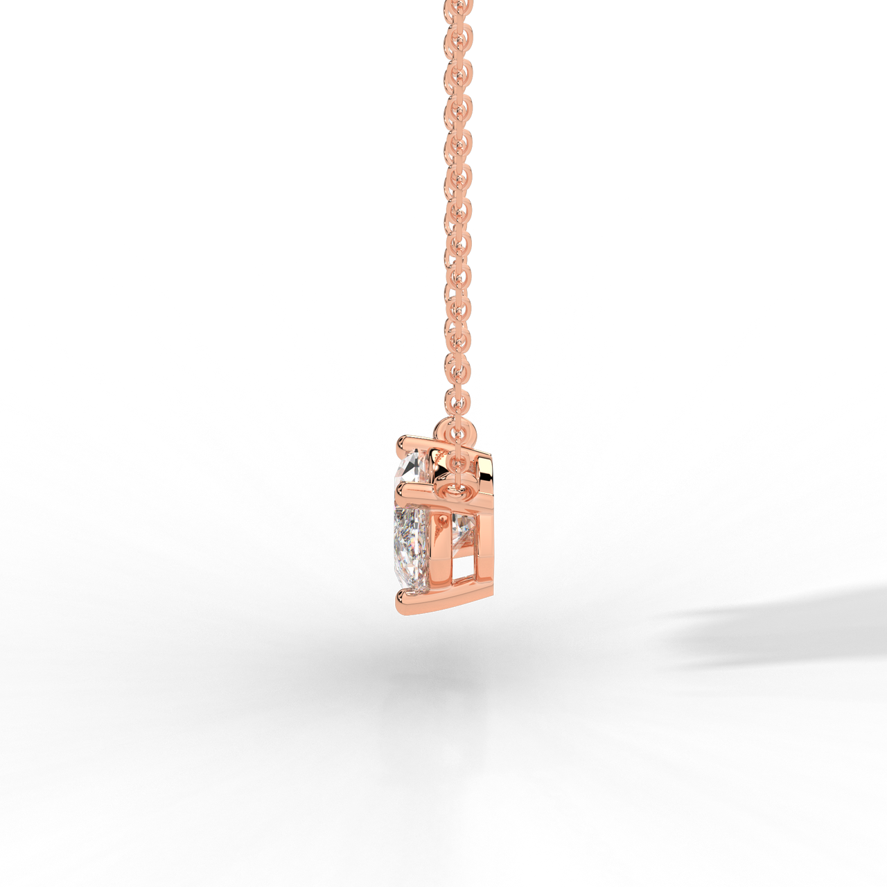 Marquise diamond prong pendant rose gold side view Avianne