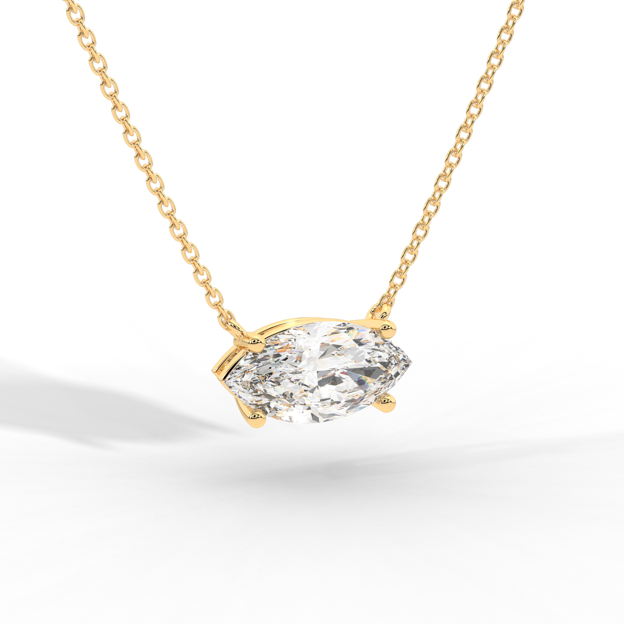 Marquise diamond bezel pendant yellow gold back Avianne engraved