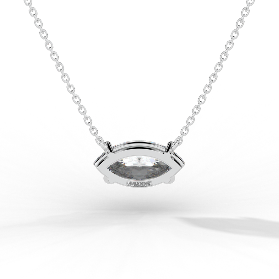 Marquise diamond bezel pendant white gold back Avianne engraved