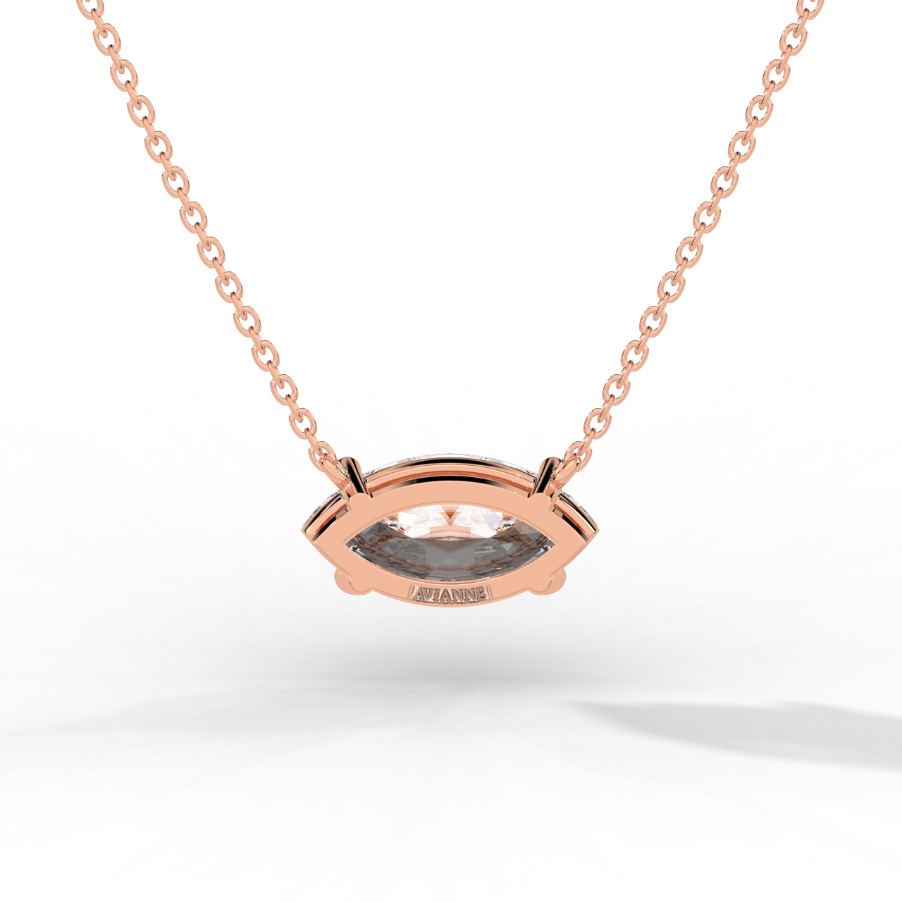 Marquise diamond bezel pendant rose gold back Avianne engraved