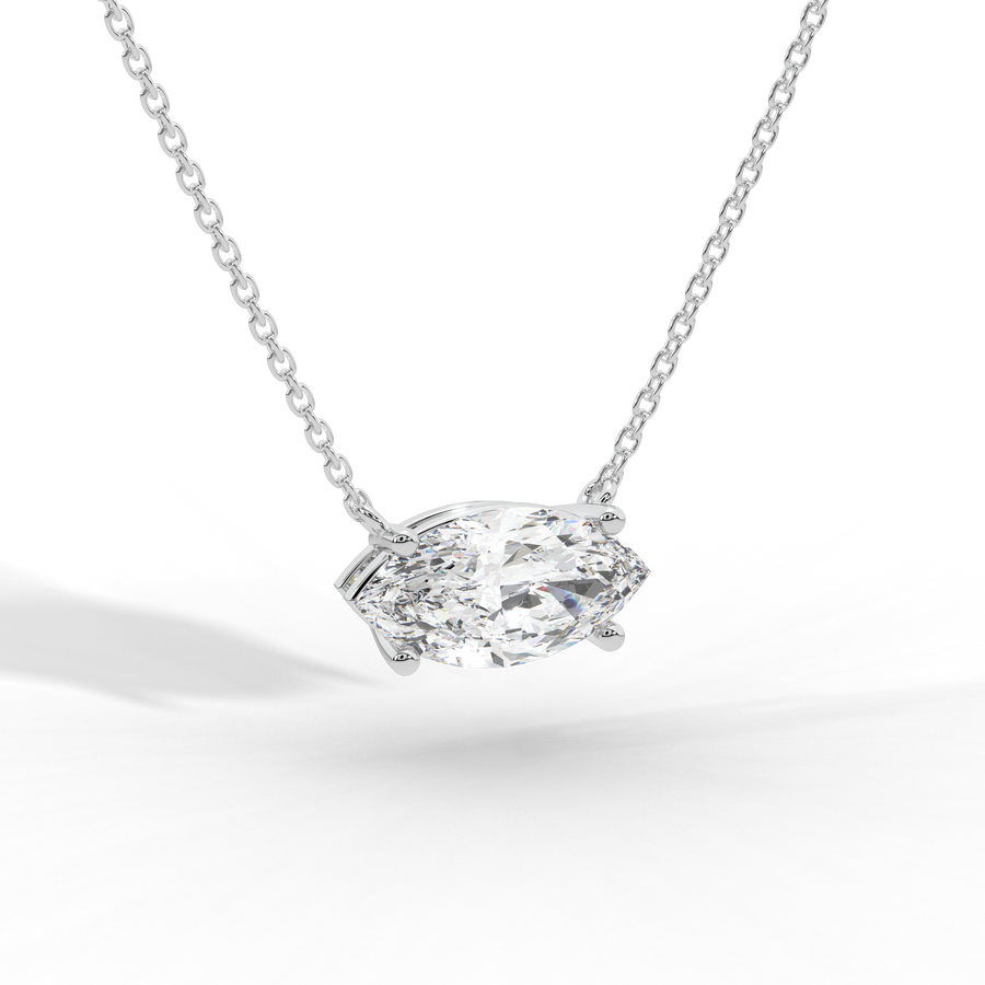 Marquise diamond prong pendant yellow gold close up Avianne