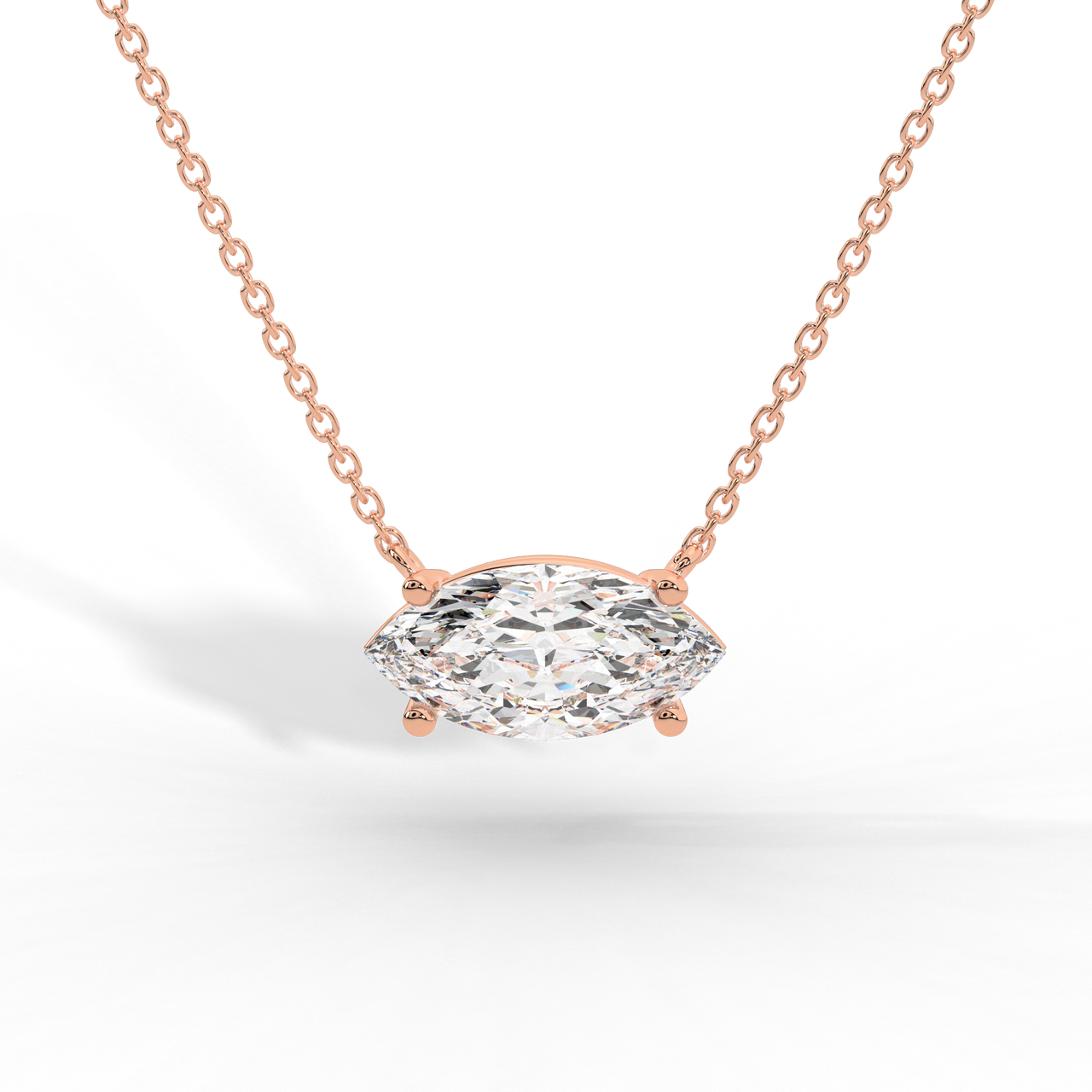 Marquise diamond prong pendant rose gold close up Avianne