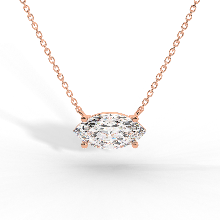 Marquise diamond prong pendant rose gold close up Avianne