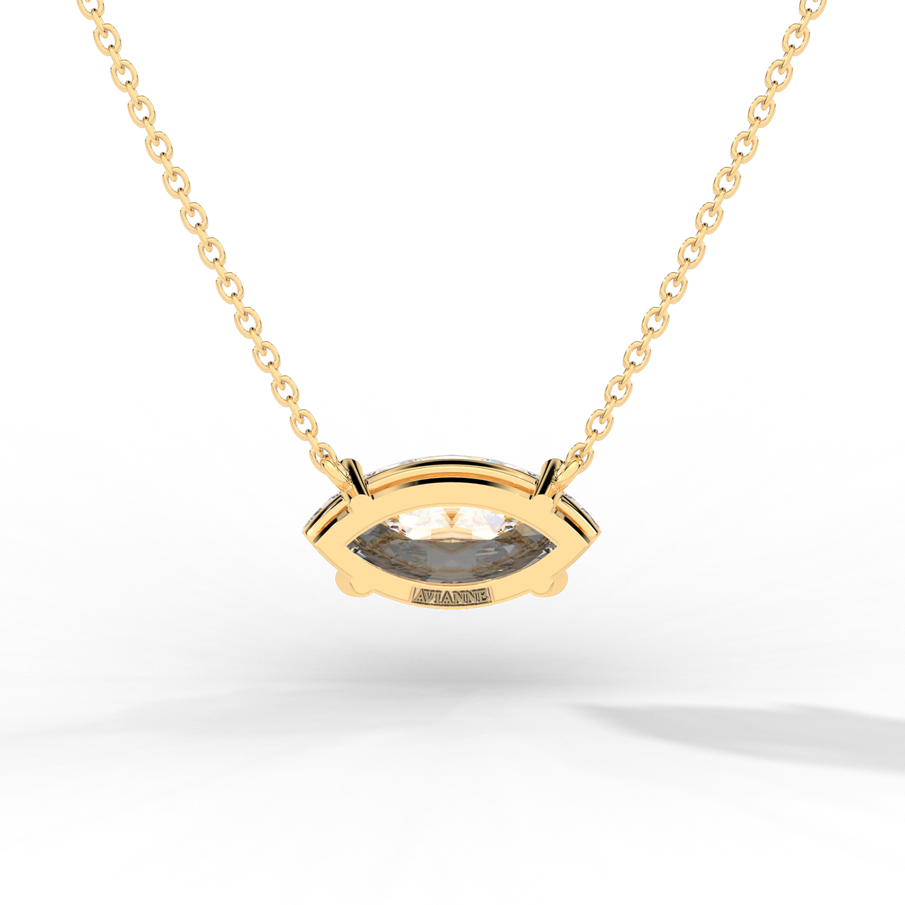 Marquise diamond prong pendant yellow gold front view Avianne