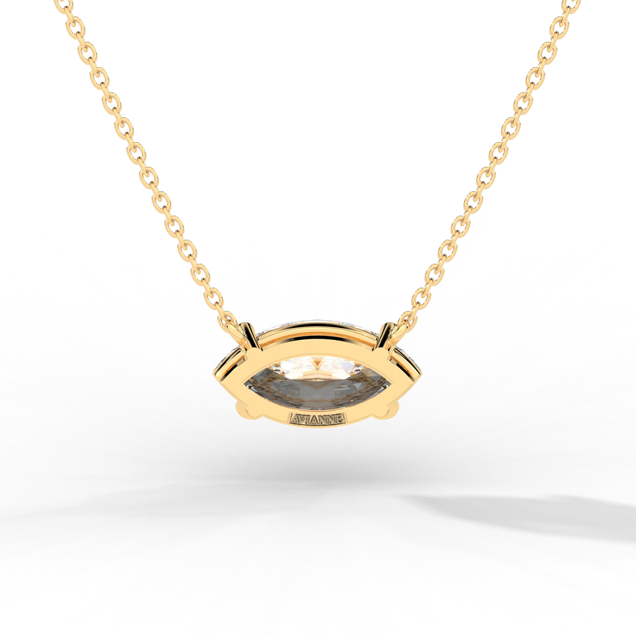 Marquise diamond prong pendant yellow gold front view Avianne